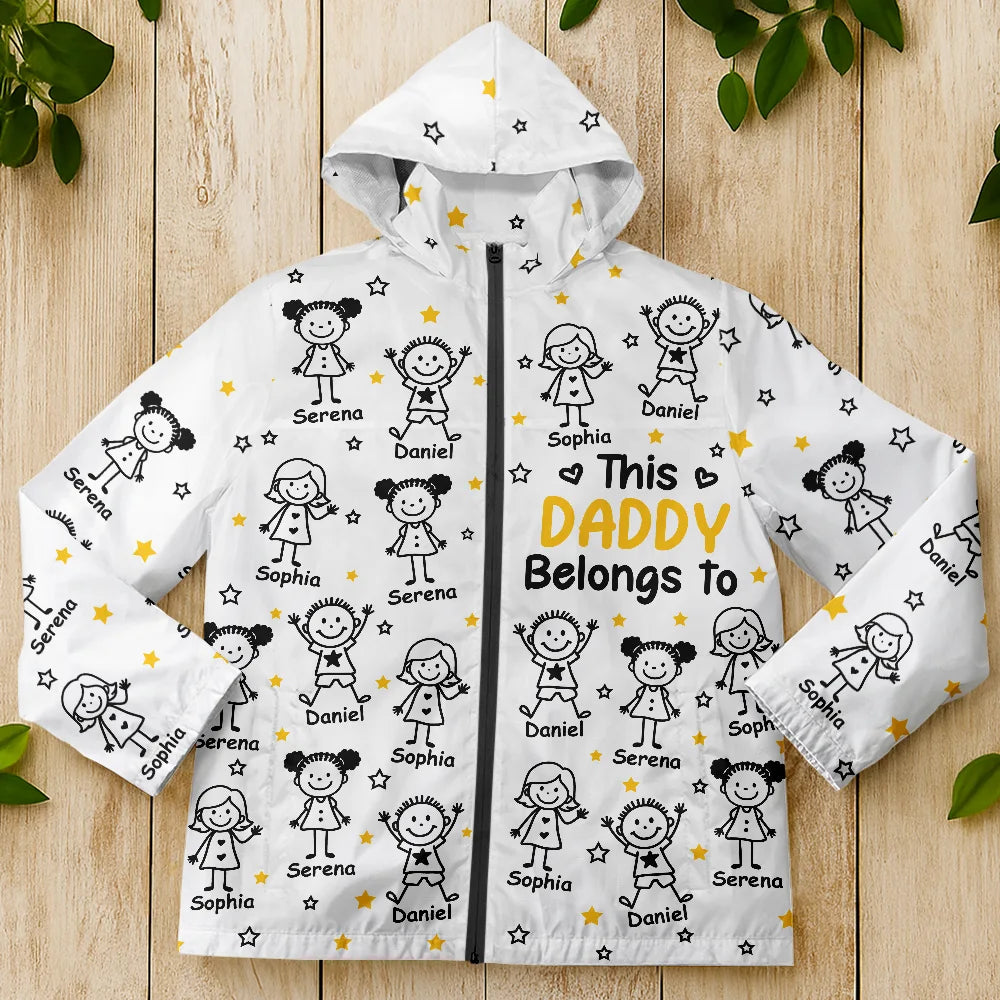 Gift For Grandparents, Gift For Grandpa, Gift For Grandma, Gift For Mother, Gift For Father, Happy, Christmas, Stick Figure - This Grandpa Dad Belongs To Kids Pet - Personalized Rain Jacket