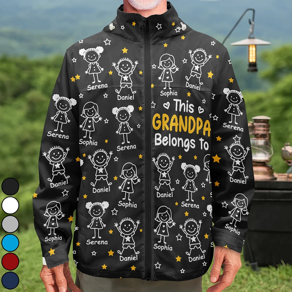 Gift For Grandparents, Gift For Grandpa, Gift For Grandma, Gift For Mother, Gift For Father, Happy, Christmas, Stick Figure - This Grandpa Dad Belongs To Kids Pet - Personalized Rain Jacket