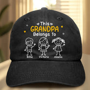 Gift For Grandparents,Gift For Grandpa,Gift For Grandma,Gift For Mother,Gift For Father,Happy,Christmas - This Grandpa Dad Belongs To Kids Pet - Personalized Vintage Washed Denim Cap