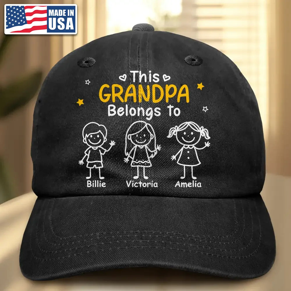 This Grandpa Dad Belongs To Kids Pet - Personalized Vintage Washed Denim Cap
