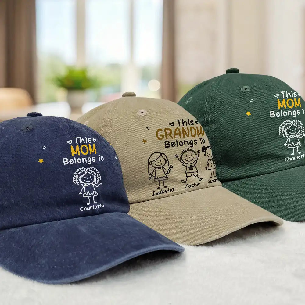 Gift For Grandparents,Gift For Grandpa,Gift For Grandma,Gift For Mother,Gift For Father,Happy,Christmas - This Grandpa Dad Belongs To Kids Pet - Personalized Vintage Washed Denim Cap