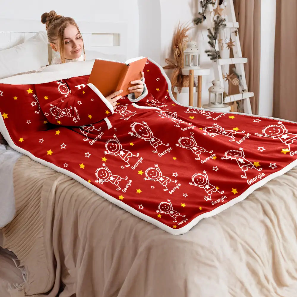 Gift For Grandpa,Gift For Grandma,Gift For Grandparents,Gift For Mother,Gift For Father,Happy - This Grandpa Dad Belongs To Kids Pet - Personalized Wearable Blanket With Sleeves