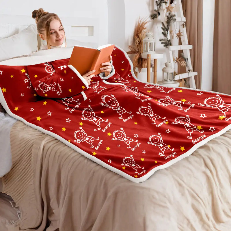 Gift For Grandpa,Gift For Grandma,Gift For Grandparents,Gift For Mother,Gift For Father,Happy - This Grandpa Dad Belongs To Kids Pet - Personalized Wearable Blanket With Sleeves