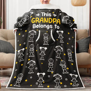 Gift For Grandpa,Gift For Grandma,Gift For Grandparents,Gift For Mother,Gift For Father,Happy - This Grandpa Dad Belongs To Kids Pet - Personalized Wearable Blanket With Sleeves