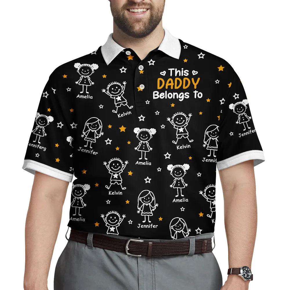 Gift For Grandpa,Gift For Father,Happy - This Grandpa Dad Belongs To Kids Pet Stick Figures - Personalized Polo Shirt
