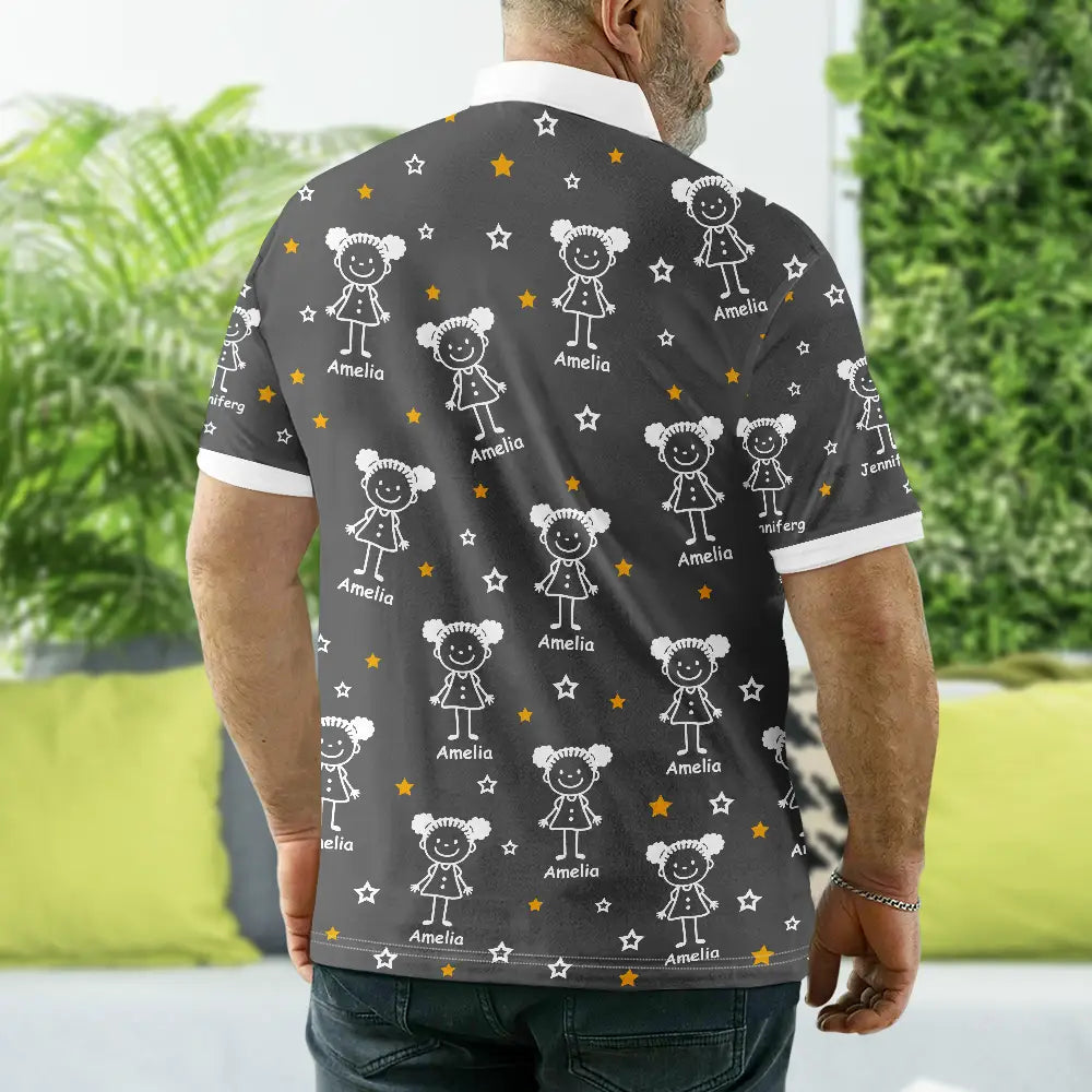 Gift For Grandpa,Gift For Father,Happy - This Grandpa Dad Belongs To Kids Pet Stick Figures - Personalized Polo Shirt
