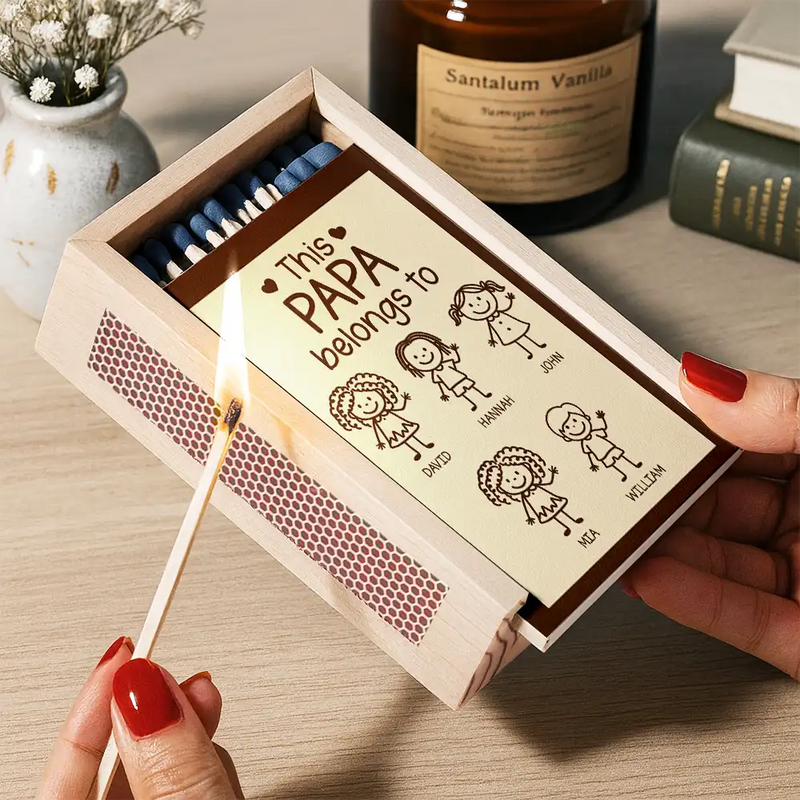 Grandpa,Grandkids,Dad,Sons,Gift For Grandpa,Gift For Father,Stick Figure - This Grandpa Dad Belongs To Kids Stick Figure - Personalized Wooden Matchbox