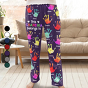 Gift For Grandpa, Gift For Father, Gift For Grandma, Gift For Mother, Happy - This Grandpa Daddy Belongs To Colorful Kid Handprints - Personalized Pajama Pants