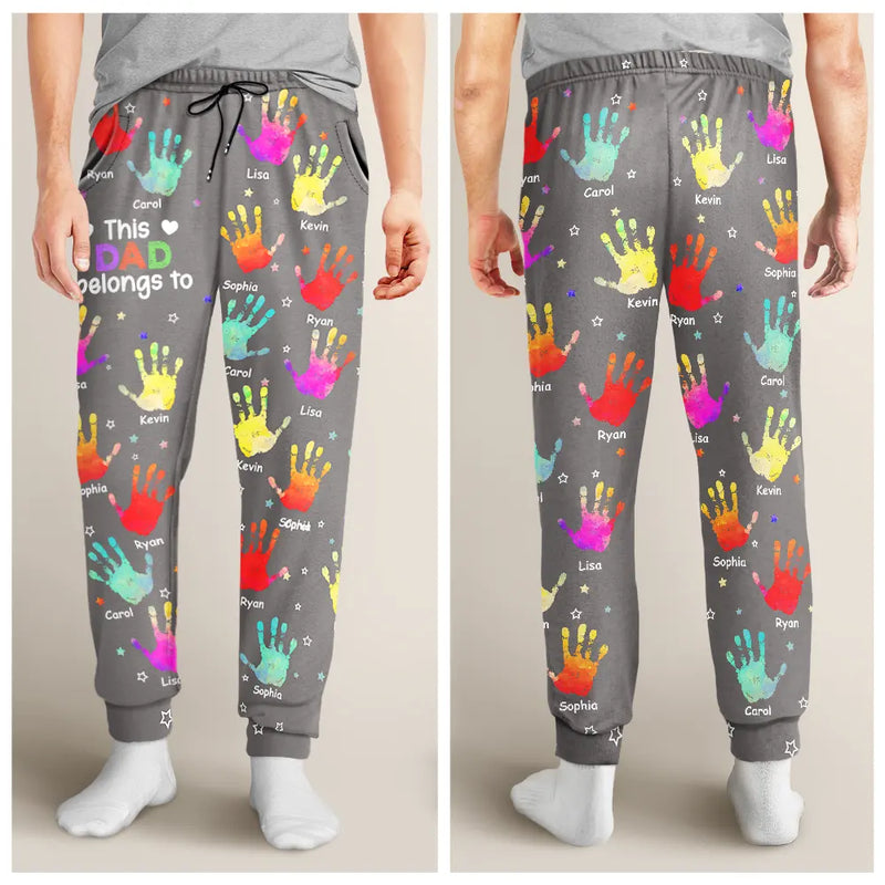 Gift For Grandpa, Gift For Father, Gift For Grandma, Gift For Mother, Happy - This Grandpa Daddy Belongs To Colorful Kid Handprints - Personalized Pajama Pants