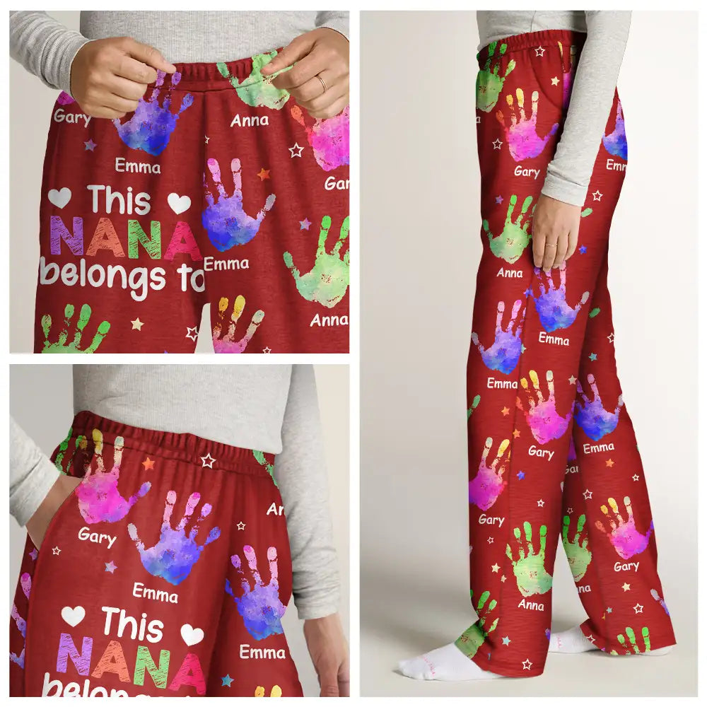 Gift For Grandpa, Gift For Father, Gift For Grandma, Gift For Mother, Happy - This Grandpa Daddy Belongs To Colorful Kid Handprints - Personalized Pajama Pants