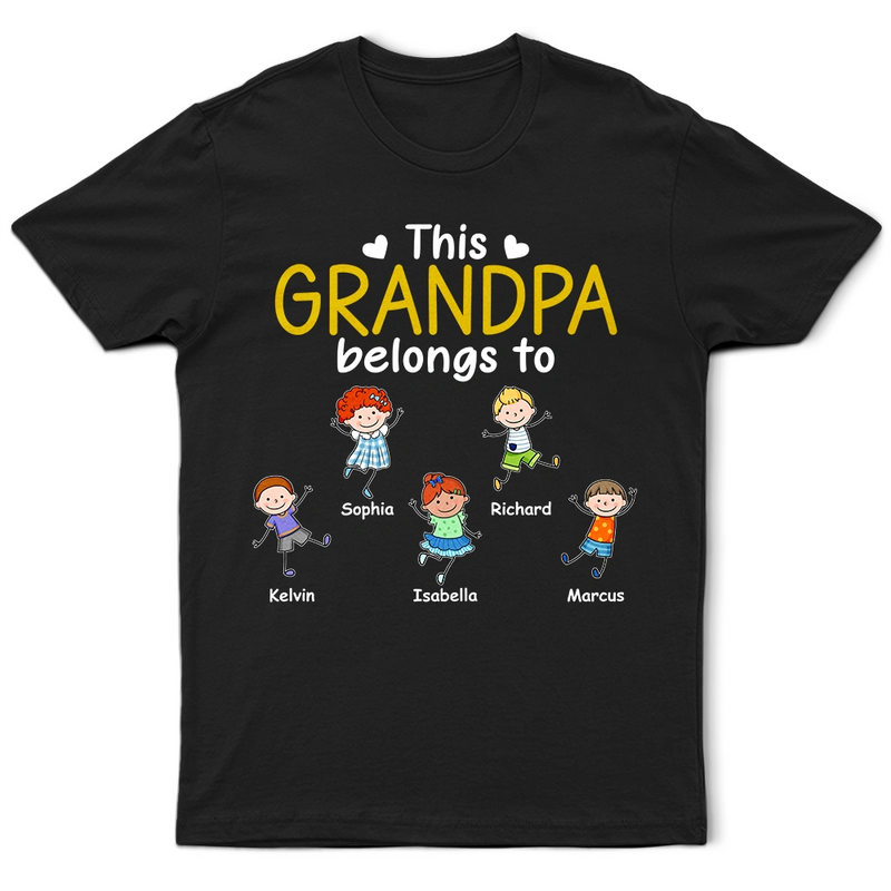 Gift For Grandpa,Gift For Grandma,Gift For Father,Gift For Mother,Happy - This Grandpa Daddy Belongs To Colorful Stick Figures - Personalized T Shirt
