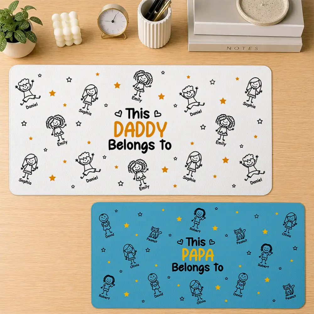Gift For Husband,Gift For Men,Gift For Grandpa,Gift For Father,Icon,Adorable - This Grandpa Daddy Mommy Belongs To Kids Pet - Personalized Leather Desk Mat