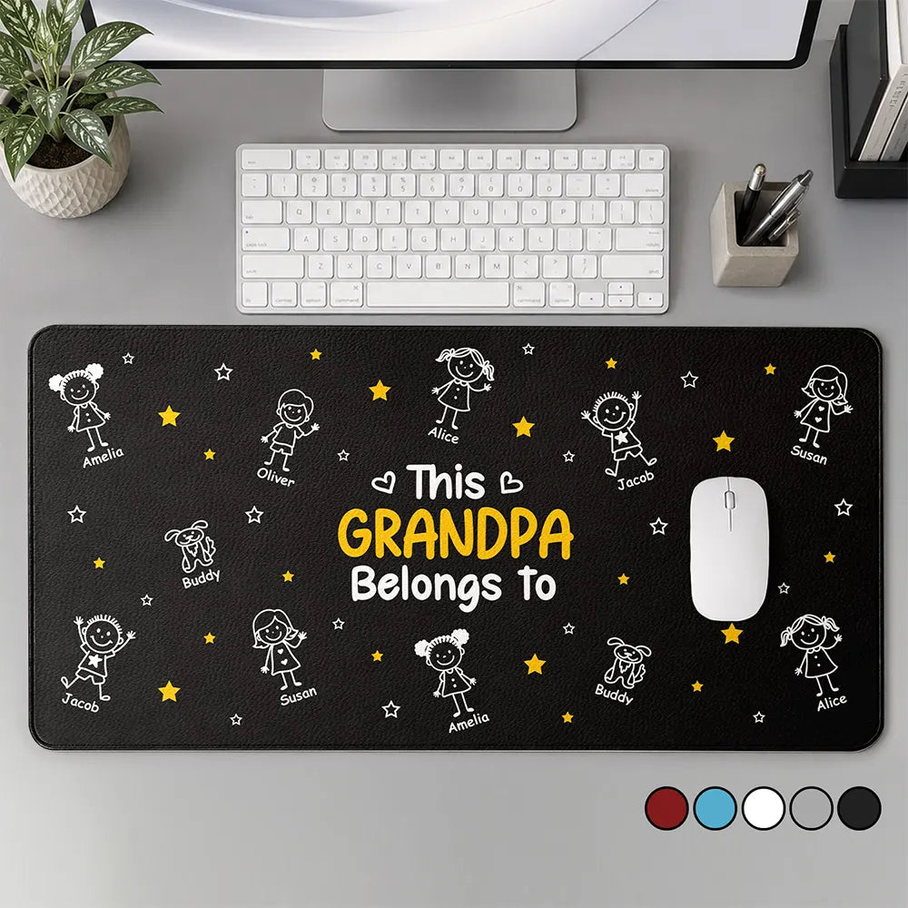Gift For Husband,Gift For Men,Gift For Grandpa,Gift For Father,Icon,Adorable - This Grandpa Daddy Mommy Belongs To Kids Pet - Personalized Leather Desk Mat