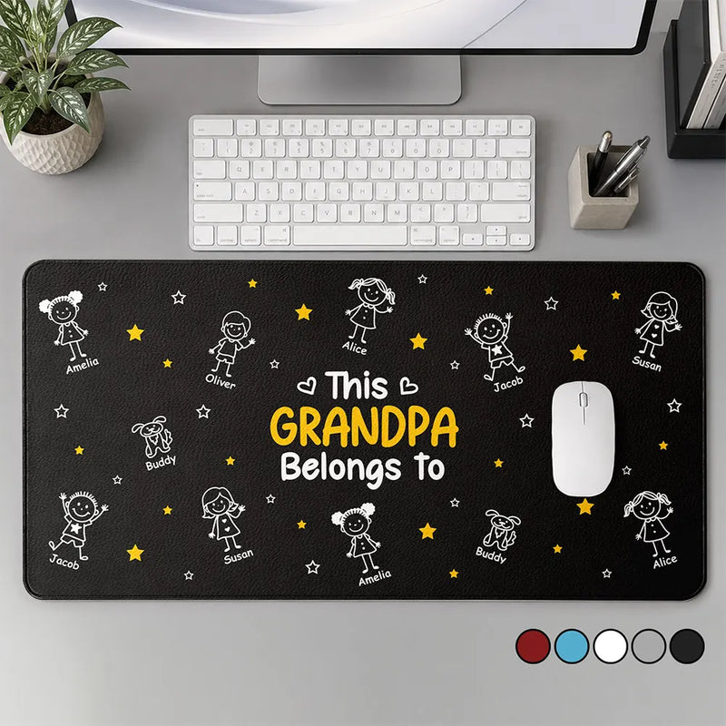 Gift For Husband,Gift For Men,Gift For Grandpa,Gift For Father,Icon,Adorable - This Grandpa Daddy Mommy Belongs To Kids Pet - Personalized Leather Desk Mat