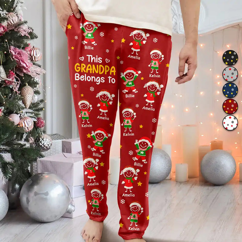 Gift For Grandpa, Gift For Grandma, Gift For Grandparents, Gift For Mother, Gift For Father, Christmas, Happy, Stick Figure - This Grandpa Grandma Belongs To Christmas Kid Stick Figures - Personalized Pajama Pants