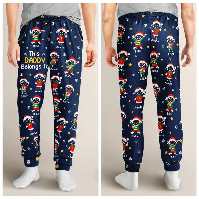 Gift For Grandpa, Gift For Grandma, Gift For Grandparents, Gift For Mother, Gift For Father, Christmas, Happy, Stick Figure - This Grandpa Grandma Belongs To Christmas Kid Stick Figures - Personalized Pajama Pants