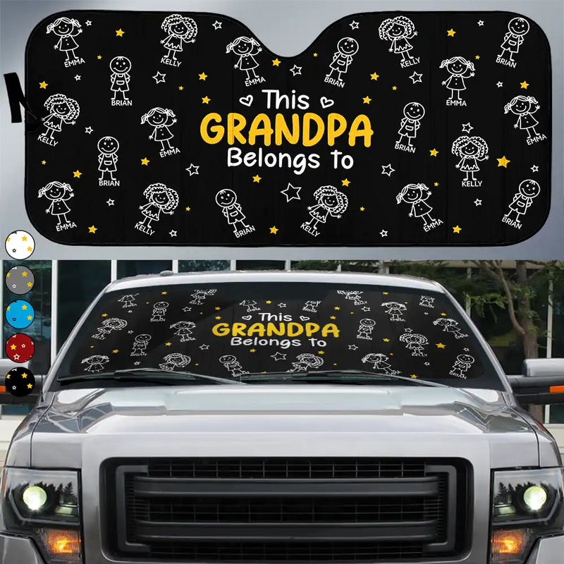 Gift For Grandpa,Gift For Grandma,Gift For Grandparents,Gift For Mother,Gift For Father,Christmas,Happy,Stick Figure - This Grandpa Grandma Belongs To Kids Pet - Personalized Auto Sunshade