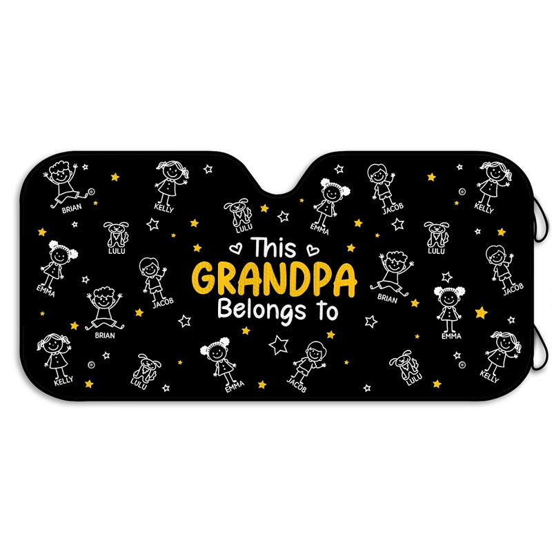 Gift For Grandpa,Gift For Grandma,Gift For Grandparents,Gift For Mother,Gift For Father,Christmas,Happy,Stick Figure - This Grandpa Grandma Belongs To Kids Pet - Personalized Auto Sunshade