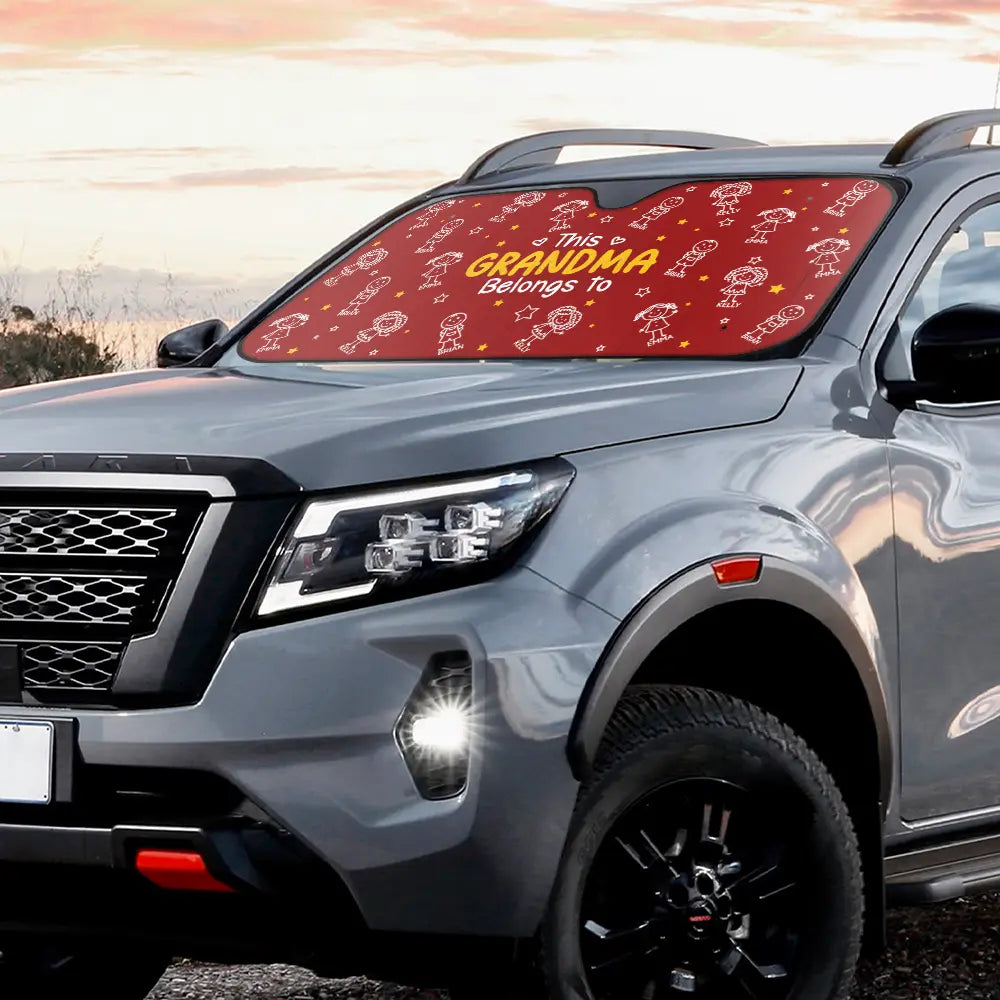 Gift For Grandpa,Gift For Grandma,Gift For Grandparents,Gift For Mother,Gift For Father,Christmas,Happy,Stick Figure - This Grandpa Grandma Belongs To Kids Pet - Personalized Auto Sunshade