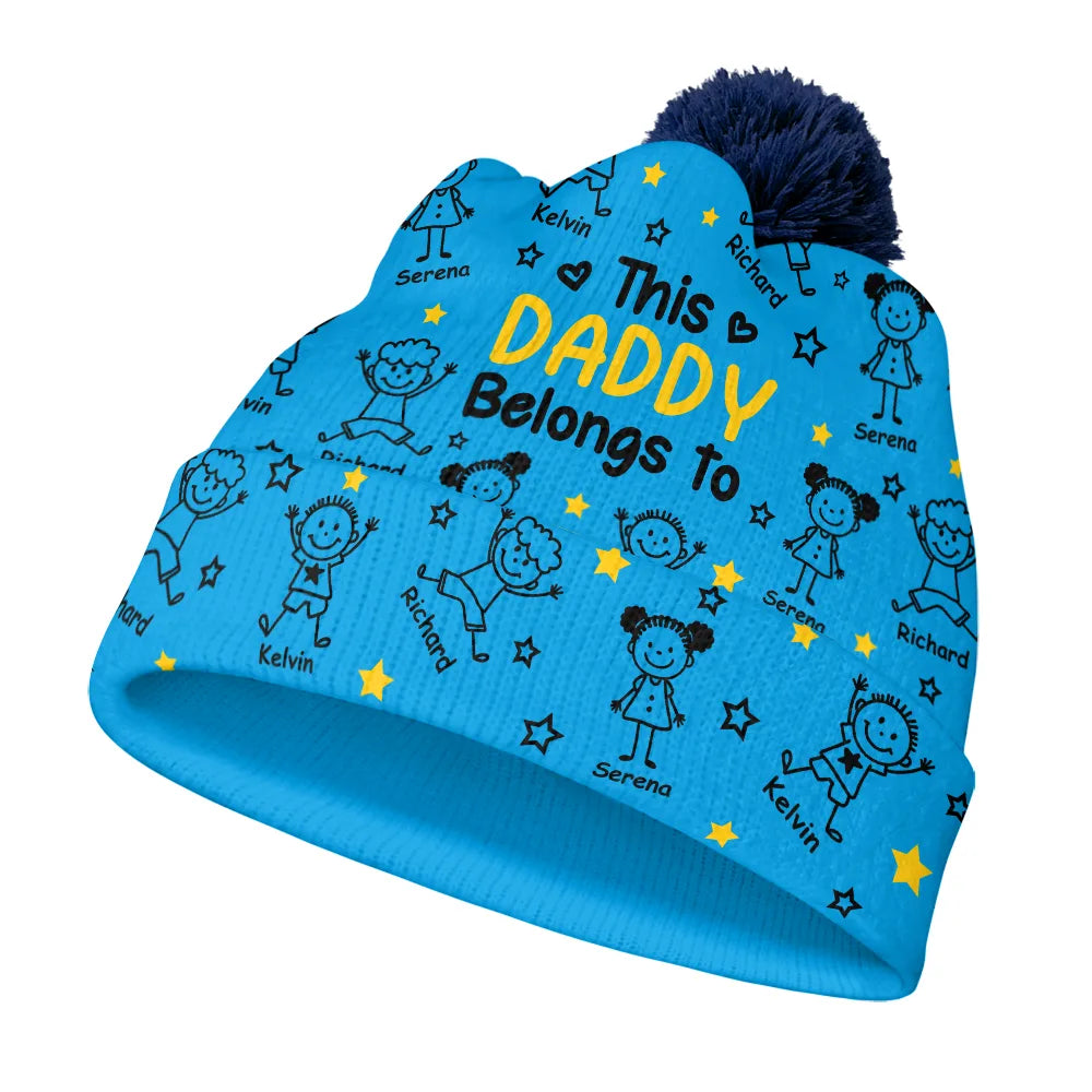 Gift For Grandparents,Gift For Grandpa,Gift For Grandma,Gift For Mother,Gift For Father,Happy,Christmas,Stick Figure - This Grandpa Grandma Belongs To Kids Pet - Personalized Bobble Beanie Hat