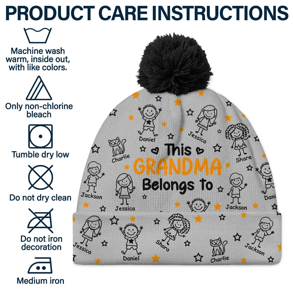 Gift For Grandparents,Gift For Grandpa,Gift For Grandma,Gift For Mother,Gift For Father,Happy,Christmas,Stick Figure - This Grandpa Grandma Belongs To Kids Pet - Personalized Bobble Beanie Hat