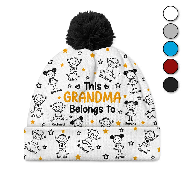 Gift For Grandparents,Gift For Grandpa,Gift For Grandma,Gift For Mother,Gift For Father,Happy,Christmas,Stick Figure - This Grandpa Grandma Belongs To Kids Pet - Personalized Bobble Beanie Hat