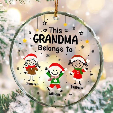 This Grandpa Grandma Belongs To Kids Pet - Personalized Circle Glass Ornament