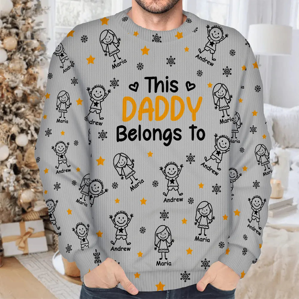 Gift For Grandpa,Gift For Grandma,Gift For Father,Gift For Mother - This Grandpa Grandma Belongs To Kids Pet - Personalized Unisex Ugly Sweater