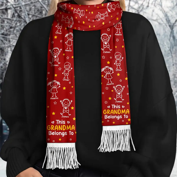 Gift For Grandparents,Gift For Grandpa,Gift For Grandma,Gift For Mother,Gift For Father,Happy,Christmas,Stick Figure - This Grandpa Grandma Belongs To Kids Pet - Personalized Wool Scarf With Tassel