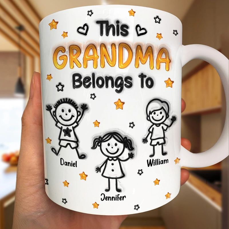 Gift For Grandpa,Gift For Grandma,Gift For Grandparents,Gift For Mother,Gift For Father,Happy,Stick Figure - This Grandpa Grandma Belongs To Kids Pet 3D Effect - Personalized White Edge-to-Edge Mug