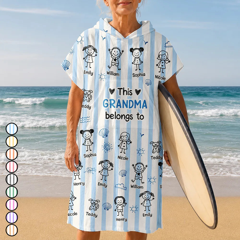 Adorable,Gift For Grandma,Beach,Summer,Icon - This Grandpa Grandma Belongs To Kids Pets - Personalized Hooded Poncho Towel