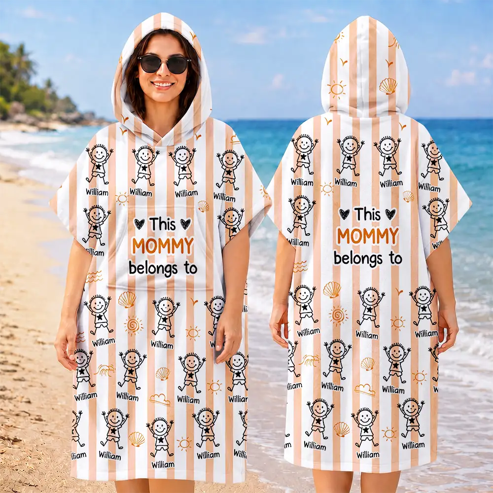 Adorable,Gift For Grandma,Beach,Summer,Icon - This Grandpa Grandma Belongs To Kids Pets - Personalized Hooded Poncho Towel