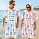 Adorable,Gift For Grandma,Beach,Summer,Icon - This Grandpa Grandma Belongs To Kids Pets - Personalized Hooded Poncho Towel