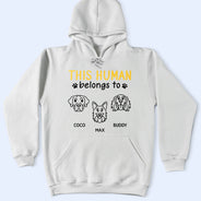 Pet Lovers, Pet Mom, Pet Dad, Dog Lovers, Dog Mom, Dog Dad, Happy - This Human Belongs To Cute Dogs - Personalized T Shirt