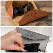 Gift For Men,Gift For Father,Gift For Grandpa,Gift For Husband,Cat Lovers,Cat Dad,Cat Mom,Pet Lovers,Non-Eng,Icon,Playful - This Human Belongs To Dog Cat Mom Dad - Personalized Leather Glasses Case