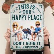 Summer, Patio, Outdoor Decor, Gift For Couples, Humorous, Vector - This Is My Happy Place - Personalized Classic Metal Signs
