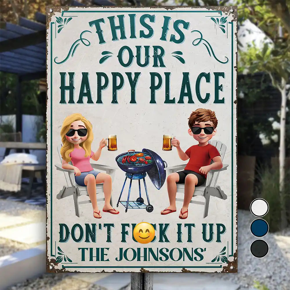 Summer, Patio, Outdoor Decor, Gift For Couples, Humorous, Vector - This Is My Happy Place - Personalized Classic Metal Signs