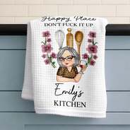 Humorous,Gift For Yourself,Cooking,Gift For Women,Vector - This Is My Happy Place Birth Flower Mom Grandma Kitchen - Personalized Kitchen Towel