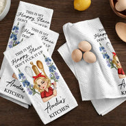 Humorous,Gift For Yourself,Cooking,Gift For Women,Vector - This Is My Happy Place Birth Flower Mom Grandma Kitchen - Personalized Kitchen Towel