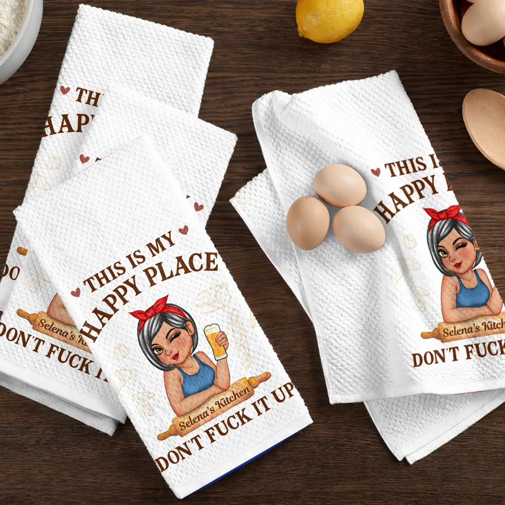 Humorous, Gift For Yourself, Cooking, Vector - This Is My Happy Place Don't Ruin It - Personalized Kitchen Towel