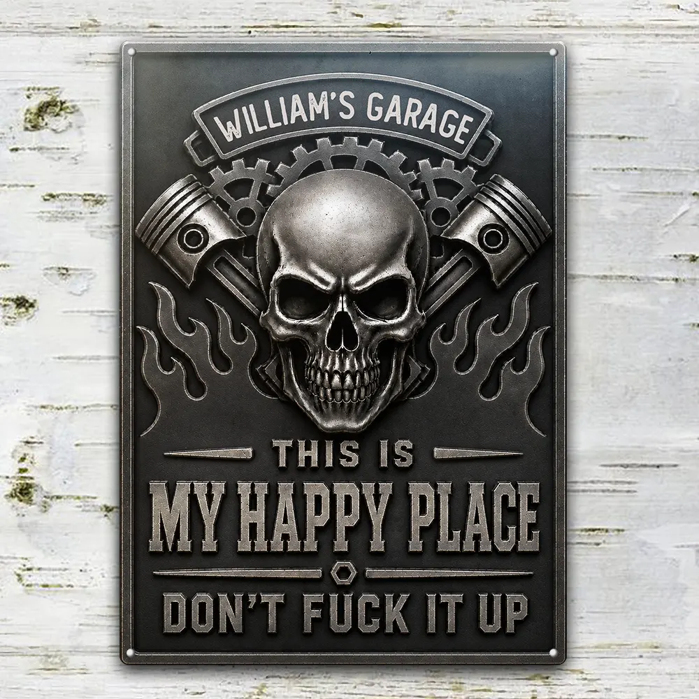 Humorous,Gift For Men,Gift For Yourself,Garage,Outdoor Decor,Custom Text - This Is My Happy Place Garage - Personalized Classic Metal Signs