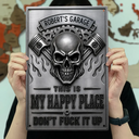 Humorous,Gift For Men,Gift For Yourself,Garage,Outdoor Decor,Custom Text - This Is My Happy Place Garage - Personalized Classic Metal Signs
