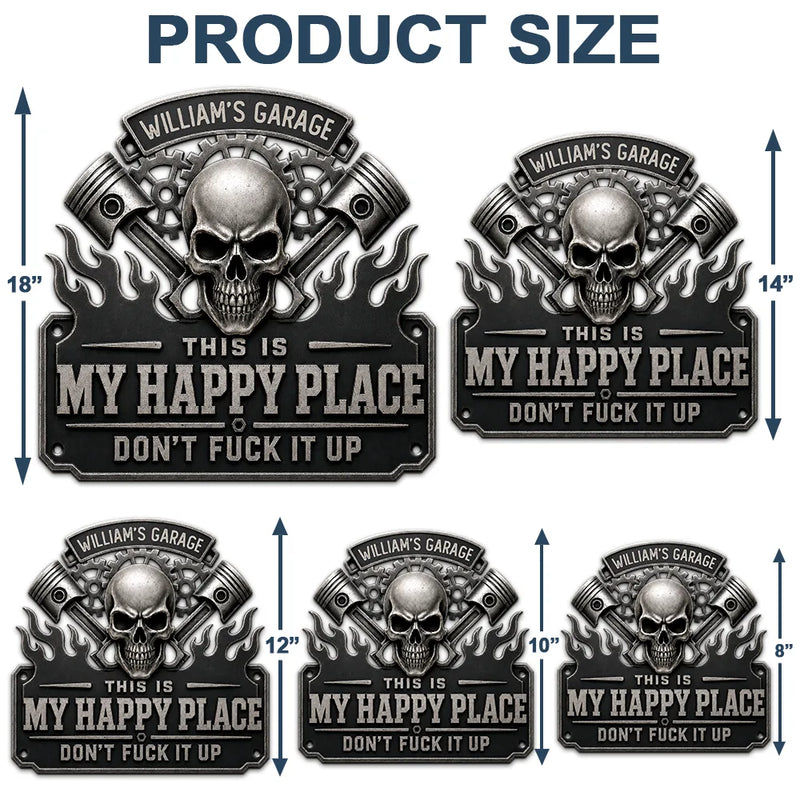 Top Market,Humorous,Gift For Men,Gift For Yourself,Garage,Outdoor Decor,Custom Text - This Is My Happy Place Garage - Personalized Custom Shaped Metal Sign