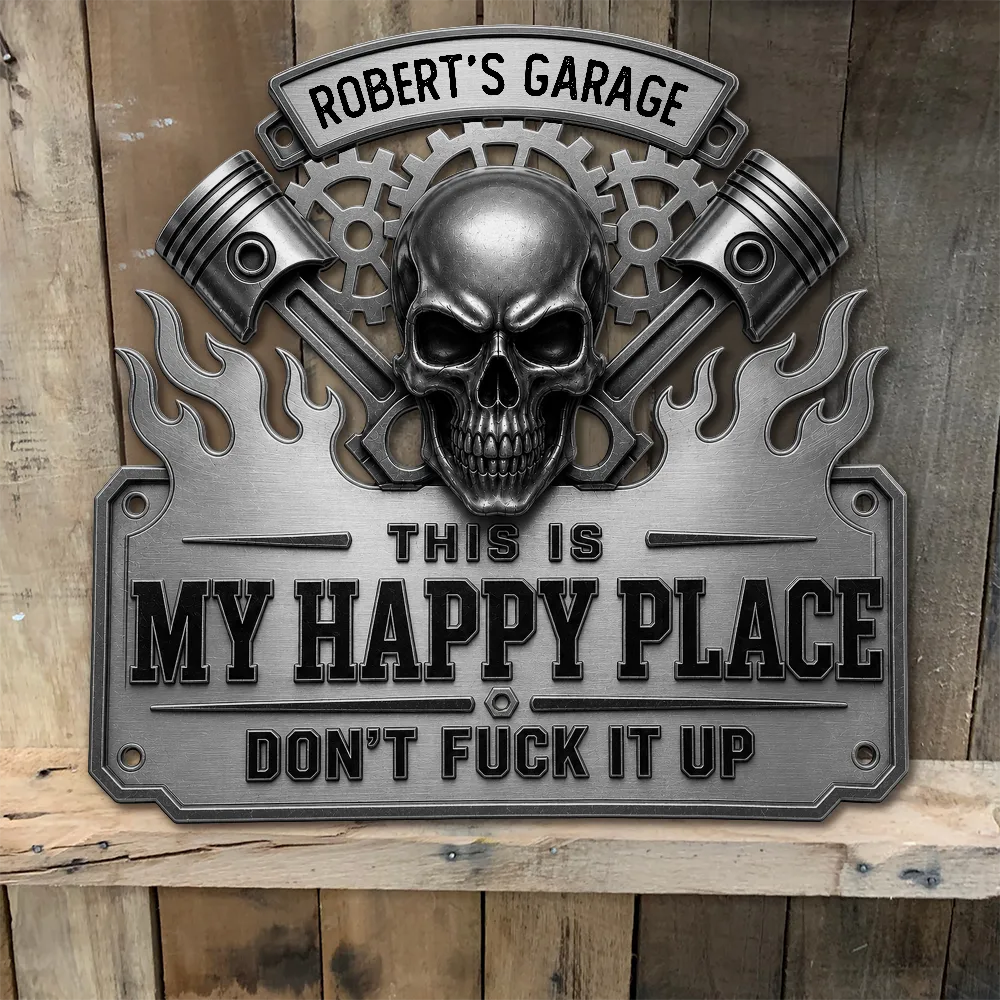 Top Market,Humorous,Gift For Men,Gift For Yourself,Garage,Outdoor Decor,Custom Text - This Is My Happy Place Garage - Personalized Custom Shaped Metal Sign