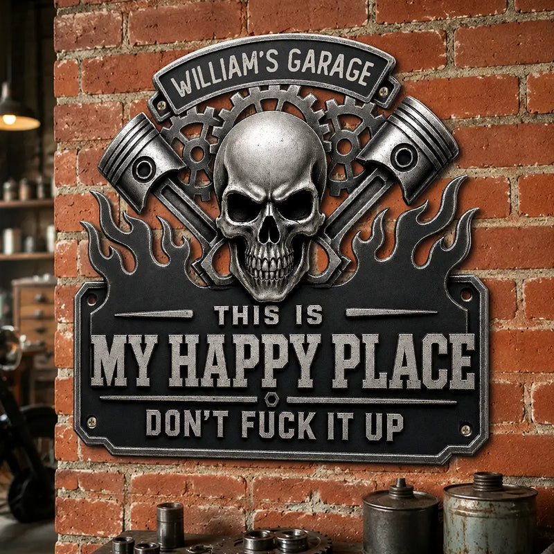 Top Market,Humorous,Gift For Men,Gift For Yourself,Garage,Outdoor Decor,Custom Text - This Is My Happy Place Garage - Personalized Custom Shaped Metal Sign