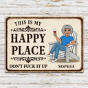Top Market, Humorous, Gift For Couples, Vector - This Is Our Happy Place Retro Cartoon Couple - Personalized Classic Metal Signs