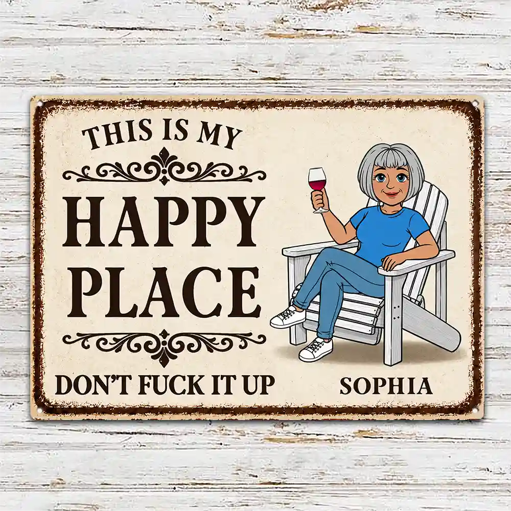 Top Market, Humorous, Gift For Couples, Vector - This Is Our Happy Place Retro Cartoon Couple - Personalized Classic Metal Signs