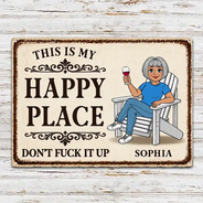 Top Market, Humorous, Gift For Couples, Vector - This Is Our Happy Place Retro Cartoon Couple - Personalized Classic Metal Signs