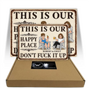Top Market, Humorous, Gift For Couples, Vector - This Is Our Happy Place Retro Cartoon Couple - Personalized Classic Metal Signs