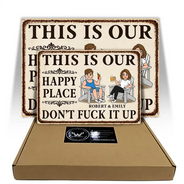 Top Market, Humorous, Gift For Couples, Vector - This Is Our Happy Place Retro Cartoon Couple - Personalized Classic Metal Signs